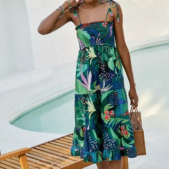 FARM Rio Other - New FARM Rio for Anthropologie Blue Motif Tasseled Coverup Dress